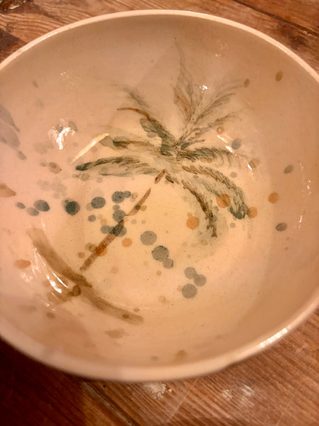 Bowl mediano de gres pintado a mano. Palmeras.