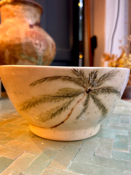 Bowl de gres pintado a mano. Palmeras.